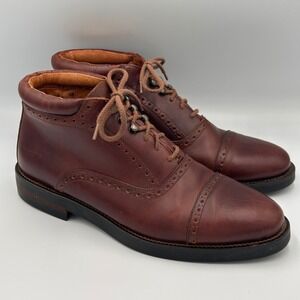 Johnson & Murphy Mens 9.5M Cap Toe Lace Up Ankle Boots Brown Leather